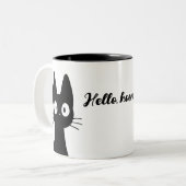 Cute Black Cat Mug - Drôle Hello Hooman Coffee Cup (Devant gauche)