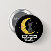 Cute Black Cat on Moon - Full Moon Friend Ronde Button 5,7 Cm (Voorkant /achterkant)