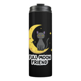 Cute Black Cat on Moon - Full Moon Friend Thermosbeker