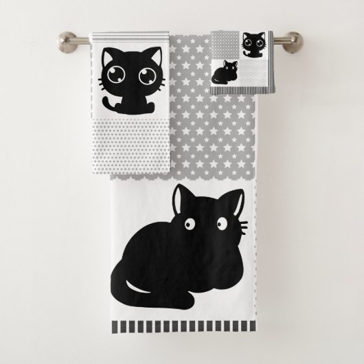 Cute Black Cat Pattern Bad Handdoek (Insitu)