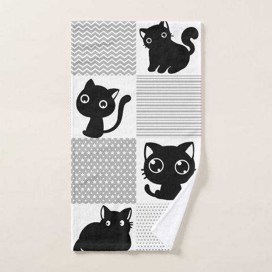 Cute Black Cat Pattern Bad Handdoek (Handdoek)