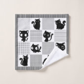 Cute Black Cat Pattern Bad Handdoek (Wasdoekje)