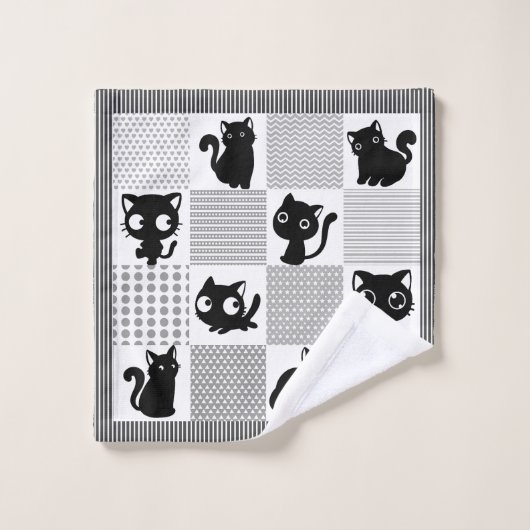 Cute Black Cat Pattern Bad Handdoek (Wasdoekje)