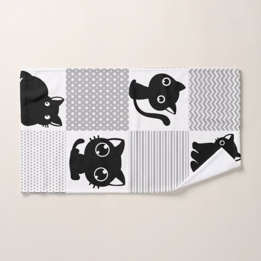 Cute Black Cat Pattern Bad Handdoek (Handdoek)