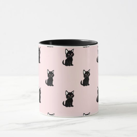 Cute Black Cat Pattern on Pastel Pink Mok (Midden)