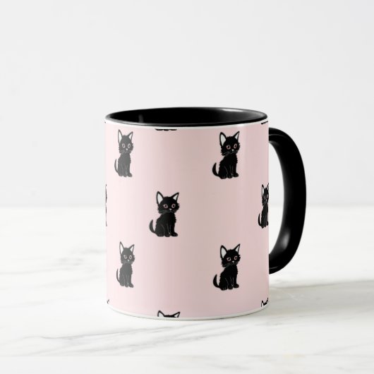 Cute Black Cat Pattern on Pastel Pink Mok (Voorkant rechts)