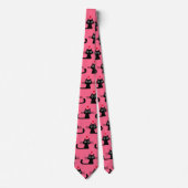 Cute Black Cat Patterned Valentijnsdag Hearts Stropdas (Voorkant)