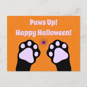 Cute Black Cat Paws Up Halloween Briefkaart