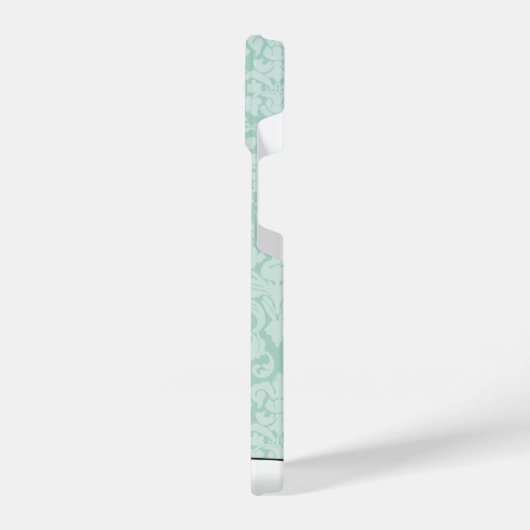 Cute Black Cat Peeking Kawaii Cartoon Mint Damask iPhone Hoesje (Linkerkant)