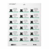Cute Black Cat Peeking Mint Personalized Etiket (Full Sheet)