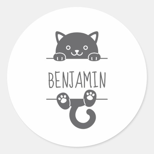 Cute Black Cat Peking achter Custom Name 2 Ronde Sticker (Voorkant)