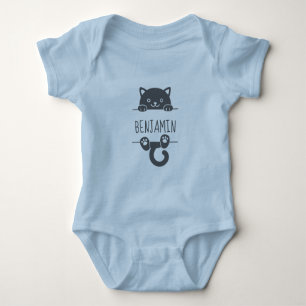 Cute Black Cat Peking achter Custom Name Romper