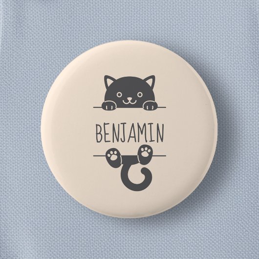 Cute Black Cat Peking achter Custom Name Ronde Button 5,7 Cm