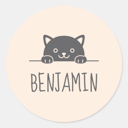 Cute Black Cat Peking boven Custom Name 2 Ronde Sticker (Voorkant)