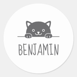 Cute Black Cat Peking boven Custom Name Ronde Sticker