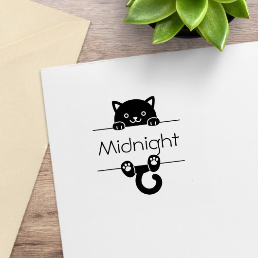 Cute Black Cat Peking Custom Name Rubberstempel