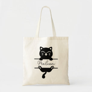 Cute Black Cat Peking Custom Name Tote Bag