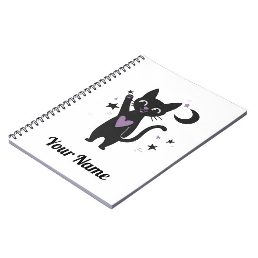 Cute Black Cat Personalized Notebook Notitieboek (Linkerzijde)