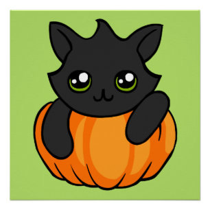 Cute Black Cat Pumpkin Tting Halloween Poster Perfect Poster