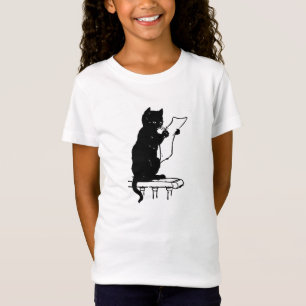 Cute Black Cat Reading a Paper  T-shirt