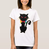 Cute Black Cat Red Eyes Rainbow Colour Design T-shirt (Voorkant)