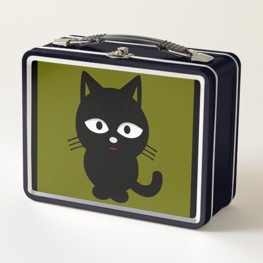 CUTE BLACK CAT RETRO METAL LUNCHBOX (Voorkant)