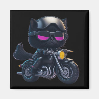 Cute Black Cat Riding Motorcycle Magneet