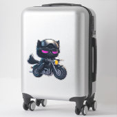 Cute Black Cat Riding Motorcycle Sticker (Koffer)