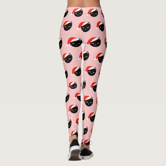 Cute Black Cat Santa Red Pattern Roze Kerstmis Leggings (Achterkant)