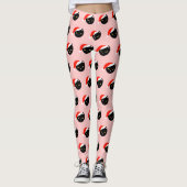 Cute Black Cat Santa Red Pattern Roze Kerstmis Leggings (Voorkant)
