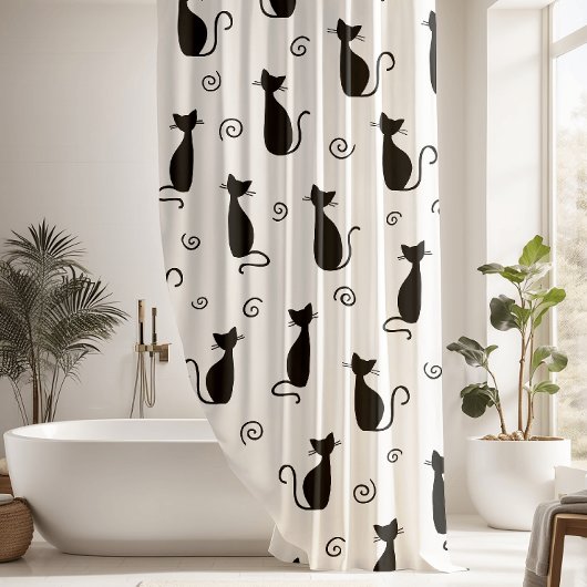 Cute Black Cat Shower Curtain Douchegordijn