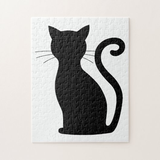 Cute Black Cat Silhouette Fun Black and White Legpuzzel (Verticaal)