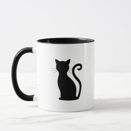 Cute Black Cat Silhouette Fun Black and White Mok (Links)