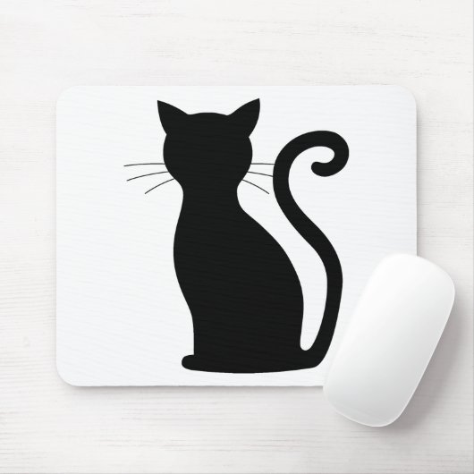 Cute Black Cat Silhouette Fun Black and White Muismat (Met muis)