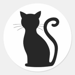 Cute Black Cat Silhouette Fun Black and White Ronde Sticker