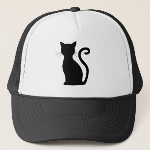 Cute Black Cat Silhouette Fun Black and White Trucker Pet