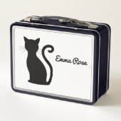 Cute Black Cat Silhouette Name Black and White (Achterkant)