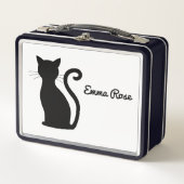 Cute Black Cat Silhouette Name Black and White (Voorkant)