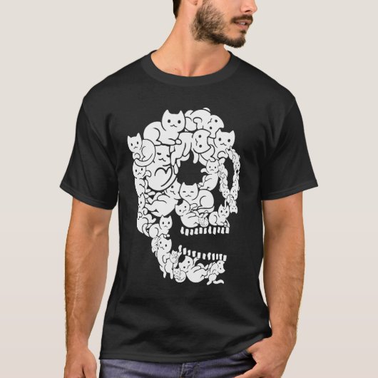 Cute Black Cat Skull Kat Skeleton Scary Halowee T-shirt (Voorkant)