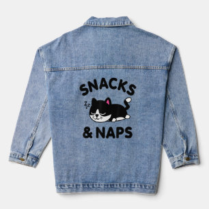 Cute Black Cat Snacks Naps Funny Gezegde Animal Lo Denim Jacket