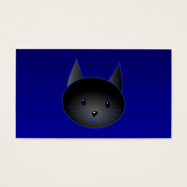 Cute Black Cat sur le bleu profond de minuit. (Devant)