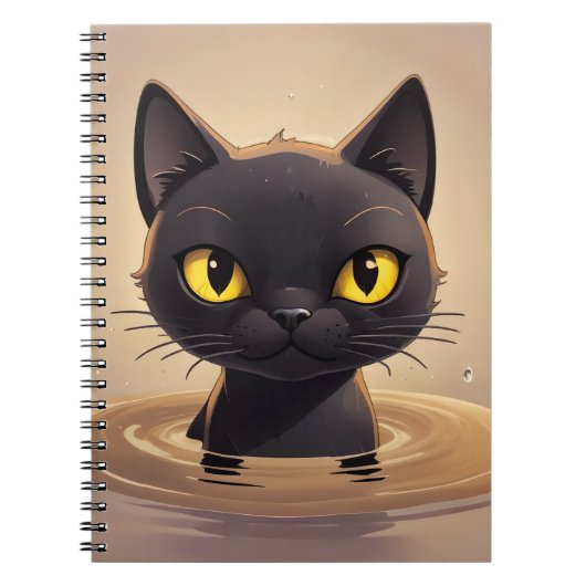 Cute Black Cat Swimming Journal Art (Devant)