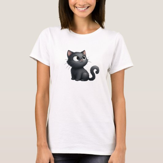 Cute Black Cat T-Shirt (Voorkant)