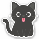Cute Black Cat Tongue Out Sticker (Voorkant)