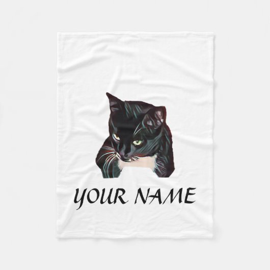 Cute Black Cat White, persoonlijk gepersonaliseerd Fleece Deken (Voorkant)