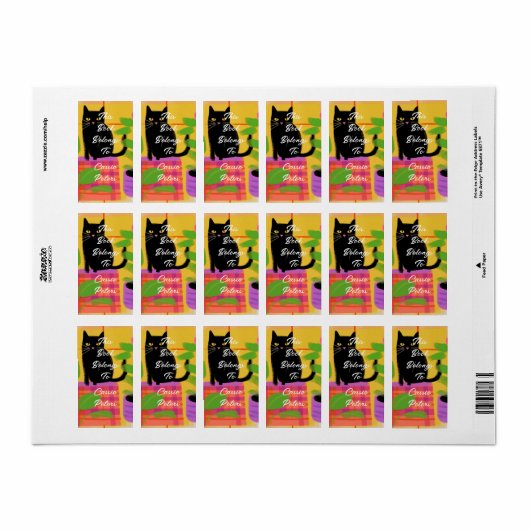 Cute Black Cat With Houseplants This Book Belongs Etiket (Full Sheet)