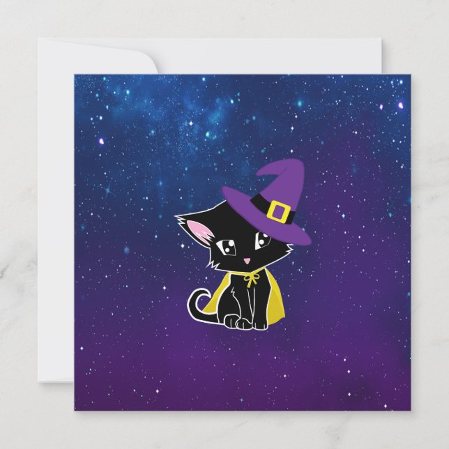 Cute Black Cat Wizard Under the Stars Keychain (Voorkant)