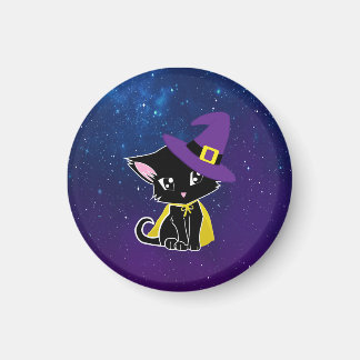 Cute Black Cat Wizard Under the Stars Keychain Magneet