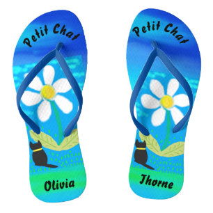 Cute Black cat woont in Wonderland Daisy Garden Teenslippers