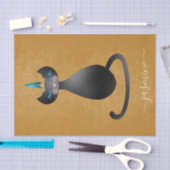 Cute Black Caticorn Gold Monogram Script Name Tissuepapier (Craft)